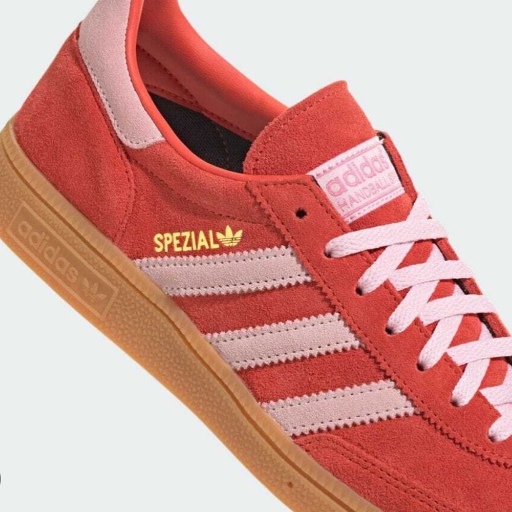 adidas Coral red Suede Spezial with Pink Stripes